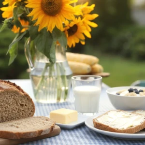 ヒマワリとマーガリンを塗ったパン