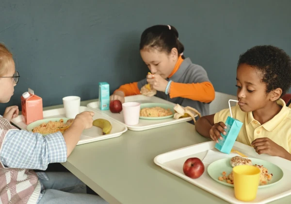 学校でランチを食べる生徒
