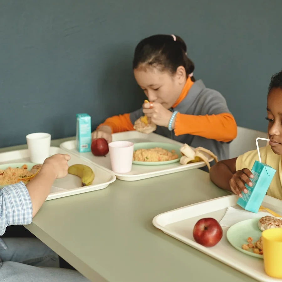 学校でランチを食べる生徒